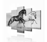 decomonkey - Impression sur Toile Intissé Cheval 200x100 5 Pièces - Tableau Décoration Appartement Cadre en Bois Photo Déco Salon Peinture sur Toile Maison Photographie chevaux animaux