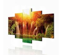 decomonkey - Impression sur Toile Intissé Chute d'eau Cascade 200x100 5 Pièces - Tableau Décoration Appartement Cadre en Bois Photo Déco Salon Peinture sur Toile Maison