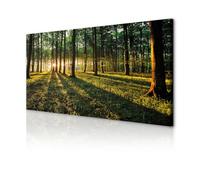 decomonkey - Impression sur Toile Intissé Foret 200x80 5 Pièces - Tableau Décoration Appartement Cadre en Bois Déco Salon Peinture sur Toile Maison Des arbres forêt feuilles nature paysage soleil