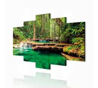 decomonkey - Impression sur Toile Intissé Foret Chute d'eau Cascade 225x112.5 5 Pièces - Tableau Décoration Appartement Cadre en Bois Photo Déco Salon Peinture sur Toile Maison Cascade naturelle