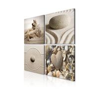 decomonkey - Impression sur Toile Intissé Pierre Spa 40x40 4 Pièces - Tableau Décoration Appartement Cadre en Bois Déco Salon Peinture sur Toile Maison Pierre mer nature paysage sable plage cœurs