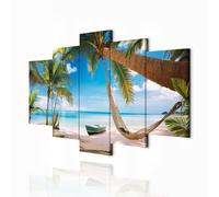 decomonkey - Impression sur Toile Intissé Plage Paumen 200x100 5 Pièces - Tableau Décoration Appartement Cadre en Bois Photo Déco Salon Peinture sur Toile Maison