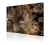 decomonkey - Impression sur Toile Lion Abstrait 90x60 1 Pièce - Tableau Décoration Appartement Cadre en Bois Déco Salon Peinture sur Toile Feuilles lions chats animaux inscriptions abstraction