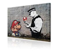 decomonkey - Impression sur Toile Mario and Cop Banksy 120x80 1 Pièce - Tableau Décoration Appartement Déco Salon Artofbanksy banksy graffiti champignons urbain mural policier tendances
