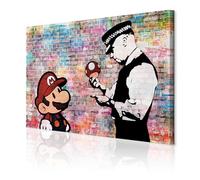 decomonkey - Impression sur Toile Mario and Cop Banksy 60x40 1 Pièce - Tableau Décoration Appartement Déco Salon Peinture sur Toile Policier mural urbain graffiti en brique de banksy