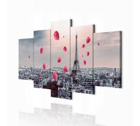 decomonkey - Impression sur Toile Paris 150x75 5 Pièces - Tableau Décoration Appartement Cadre en Bois Déco Salon Peinture sur Toile Maison France paysage urbain panorama paris tour eiffel