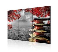 decomonkey - Impression sur Toile Paysage 90x60 3 Pièces - Tableau Décoration Appartement Déco Salon Peinture sur Toile Architecture nuages arbres montagnes japon paysage nature panorama