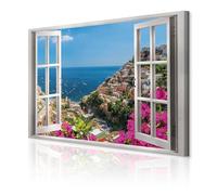 decomonkey - Impression sur Toile Paysage Mer 120x80 1 Pièce - Tableau Décoration Appartement Déco Salon Peinture sur Toile Architecture de la ville vue sur la mer depuis la fenêtre italie