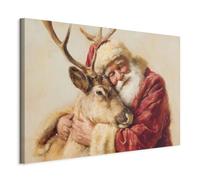 decomonkey Impression sur Toile Père Noël avec renne 90 x 60 cm 1 Pièce - Tableau Décoration Appartement Cadre en Bois Photo Déco Cuisine Père Noël Renne Noël
