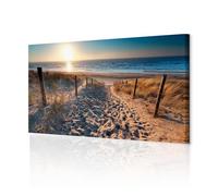 decomonkey - Impression sur Toile Plage 120x40 1 Pièce - Tableau Décoration Appartement Cadre en Bois Déco Salon Peinture sur Toile Paysage mer nature paysage sable plage eau coucher de soleil