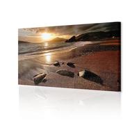 decomonkey - Impression sur Toile Plage Mer 150x50 1 Pièce - Tableau Décoration Appartement Déco Salon Peinture sur Toile Montagnes pierre mer ciel sable plage rochers coucher de soleil