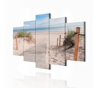 decomonkey - Impression sur Toile Plage Paysage Mer 225x112.5 5 Pièces - Tableau Décoration Appartement Déco Salon Peinture sur Toile Paysage été mer pont nature ciel paysage sable plage eau