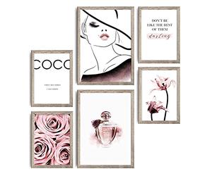 decomonkey - Lot de 6 Posters SANS Cadres Fashion Abstract - 4 x DIN A4 & 2 x DIN A3 - Pour Salon, Chambre à Coucher Affiche Murale Decoration Décoratifs - Glamour Paris Fleurs Femme Fashion