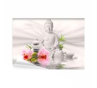 decomonkey - Papier Peint Intissé Bouddha Orient 250x175 cm - Décoration murale moderne - Tapisserie décorative pour chambre salon - Asie bouddha bouddhisme feng shui orchidées orienter zen