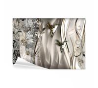 decomonkey - Papier Peint Panoramique Abstrait Abstraction Oiseau 250x175 cm - Décoration murale - Tapisserie pour chambre salon - Abstraction cristaux fleurs nature moderne oiseaux animaux