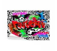 decomonkey - Papier Peint Panoramique Adhésif Graffiti Football 343x256 cm - Stickers Muraux Chambre Autocollant - Bleu blanc rouge vert - Artistique graffiti coloré urbain mural football sport