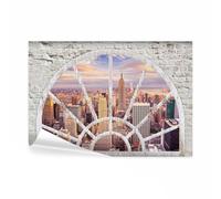 decomonkey - Papier Peint Panoramique Adhésif New York 392x280 cm - Stickers Muraux Salon Chambre Déco XXL Autocollant - Marron gris - Ville architecture urbaine new york vue depuis la fenêtre