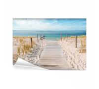 decomonkey - Papier Peint Panoramique Adhésif Plage Mer 196x140 cm - Stickers Muraux Salon Chambre Déco XXL Autocollant Murale Maison Décoration Bureau - Jaune marron gris - Mer paysage plage eau