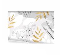 decomonkey - Papier Peint Panoramique Adhésif Plante 343x256 cm - Stickers Muraux Chambre Déco XXL Autocollant - Gris marron jaune - Géométrie nature plantes feuilles minimalisme fleurs doré