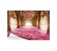 decomonkey - Papier Peint Panoramique Allee Fleurs 400x280 cm - Décoration murale moderne - Tapisserie décorative pour chambre salon - Routes arbres fleurs forêt feuilles nature paysage