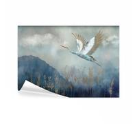 decomonkey - Papier Peint Panoramique Animaux 350x256 cm - Décoration murale - Tapisserie décorative pour chambre salon - Tendances japonaises nuages brouillard montagnes oiseaux nature paysage