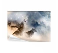 decomonkey - Papier Peint Panoramique Animaux Loup 400x280 cm - Décoration murale moderne - Tapisserie décorative pour chambre salon - Abstraction arbres montagnes nature chiens loups animaux