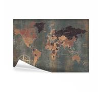 decomonkey - Papier Peint Panoramique Carte du Monde Continente 350x256 cm - Décoration murale moderne - Tapisserie décorative pour chambre salon - Boussole continents cartes monde vert