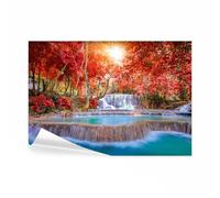 decomonkey - Papier Peint Panoramique Cascade Chute d'eau 250x175 cm - Décoration murale - Tapisserie décorative pour chambre salon - Arbres coloré forêt nature paysage rivière soleil eau cascade