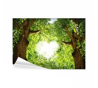 decomonkey - Papier Peint Panoramique Foret 250x175 cm - Décoration murale moderne - Tapisserie décorative pour chambre salon - Des arbres feuilles nature romantique cœurs vert