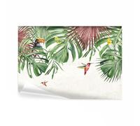 decomonkey - Papier Peint Panoramique Jungle Feuilles Oiseaux 400x280 cm - Décoration murale - Tapisserie pour salon - Monstera perroquets tuakny animaux nature feuilles jungle colibris oiseaux