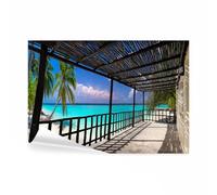 decomonkey - Papier Peint Panoramique Mer Paysage 300x210 cm - Décoration murale moderne - Tapisserie décorative pour chambre salon - Paysage été mer nature ciel palmiers paysage plage îles