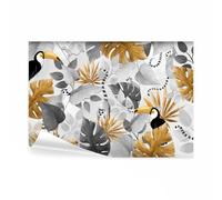 decomonkey - Papier Peint Panoramique Nature 450x315 cm - Décoration murale moderne - Tapisserie décorative pour chambre salon - Lémurien toucan plantes feuilles jungle tropical monstera