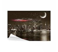 decomonkey - Papier Peint Panoramique New York 350x256 cm - Décoration murale moderne - Tapisserie décorative pour chambre salon - Architecture étoiles espace villes urbain nuit new york