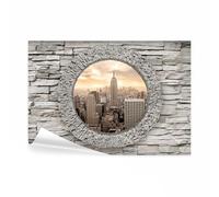 decomonkey - Papier Peint Panoramique New York 350x256 cm - Décoration murale - Tapisserie décorative pour chambre salon - Architecture pierre ville urbain new york fond vue depuis la fenêtre