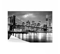 decomonkey - Papier Peint Panoramique New York Ville 200x140 cm - Décoration murale moderne - Tapisserie décorative pour chambre salon - Lune ville pont nuit new york usa eau