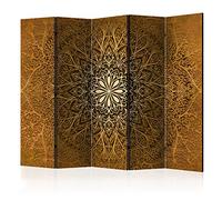 decomonkey - Paravent décoratif intérieur Abstrait 225x172 cm - Cloison de séparation - Paravent en Bois - Gris Beige Vert - Motif Marron Ethnique géométrique Mandala orienter Ornements Fond