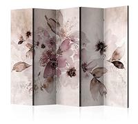 decomonkey Paravent décoratif intérieur Floral Marron Beige 225x172 cm | Cloison de séparation, Paravent en Bois, deux côtés, Rouge Aquarelles Nature Plantes Fleurs Tendances fraîches