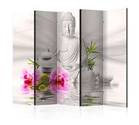 decomonkey - Paravent décoratif intérieur Oriental 225x172 cm - Cloison de séparation - Paravent en Bois - Rose Gris Vert Rouge - Asie Bouddha Bouddhisme Pierre Fleurs orchidées orienter Zen