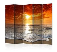 decomonkey - Paravent décoratif intérieur Paysage 225x172 cm - Cloison de séparation imprimée sur Toile - Paravent en Bois - Orange Gris Beige Marron - Vagues océan Plage Soleil Coucher de Soleil