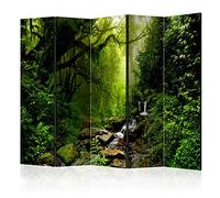 decomonkey - Paravent décoratif intérieur Paysage 225x172 cm - Cloison de séparation - Paravent en Bois - Vert Beige Gris - Arbres Paysage forêt Feuilles Nature Plantes Cascade Vert