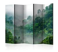 decomonkey Paravent décoratif intérieur Paysage Beige Blanc Gris 225x172 cm | Cloison de séparation, Paravent en Bois, seul côté, Vert des Arbres Photographie forêt Brouillard