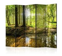 decomonkey Paravent décoratif intérieur Paysage Blanc Jaune Vert 225x172 cm | Cloison de séparation, Paravent en Bois, seul côté, Marron Lueur Arbres lac forêt Nature Soleil Eau