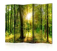 decomonkey Paravent décoratif intérieur Paysage Jaune Vert Blanc 225x172 cm | Cloison de séparation imprimée sur Toile, Paravent Original en Bois, seul côté, Marron des Arbres forêt Plantes