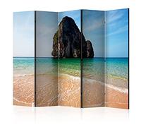 decomonkey Paravent décoratif intérieur Paysage Noir Vert Marron 225x172 cm | Cloison de séparation, Paravent en Bois, seul côté, Bleu La Photographie océan Plage rochers îles