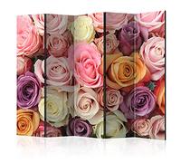 decomonkey - Paravent décoratif intérieur Photographie de Plantes 225x172 cm - Cloison de séparation - Paravent en Bois - Rose Rouge Marron - Bouquet Romantique Les Plantes Fleurs des Roses coloré