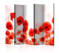 decomonkey - Paravent décoratif intérieur Photographie de Plantes 225x172 cm - Cloison de séparation - Paravent en Bois - Rouge Orange Marron - Coquelicots Rouges Fleurs Joie Plantes