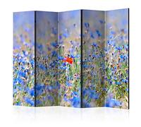 decomonkey Paravent décoratif intérieur Photographie de Plantes 225x172 cm | Cloison de séparation, Paravent en Bois, deux côtés, Marron Vert Beige Bleu Bleuets Fleurs Prairie l'été Coquelicots Nature