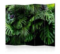 decomonkey - Paravent décoratif intérieur Photographie de Plantes 225x172 cm - Cloison de séparation - Paravent en Bois - Vert Gris - Jungle Feuilles Nature Nuit Plantes Tropical