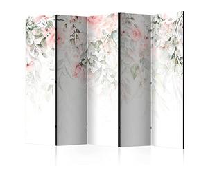decomonkey Paravent décoratif intérieur Plante Gris Marron 225x172 cm | Cloison de séparation, Paravent en Bois, deux côtés, Roses Fleurs Plantes Tendances Nature Couleurs de fraîches