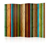 decomonkey Paravent décoratif intérieur Rétro Jaune Vert Blanc 225x172 cm | Cloison de séparation imprimée sur Toile, Paravent Original en Bois, seul côté, Turquoise Bois rayé coloré